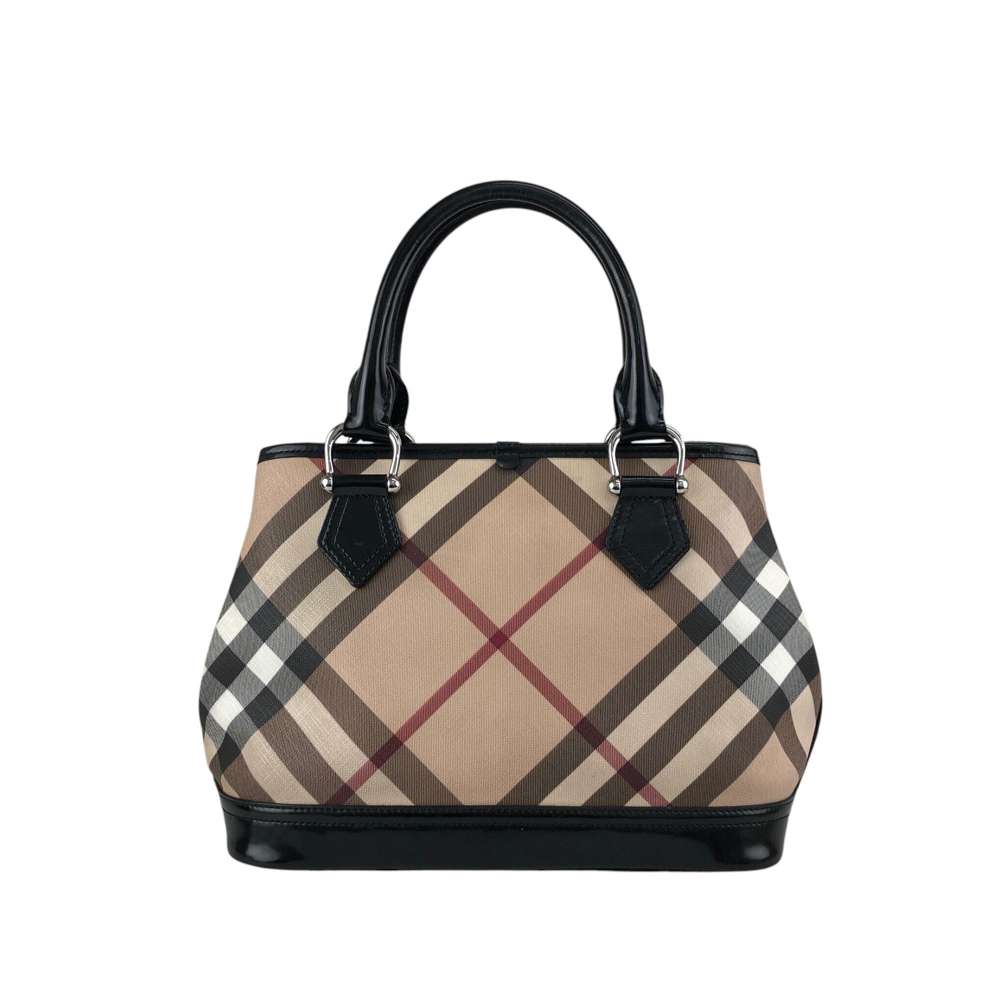 BURBERRY バーバリー チェック ハンドバッグ ベージュ エナメル×PVC