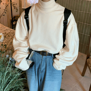 C2全3色ベーシック無地ハイネックTシャツ