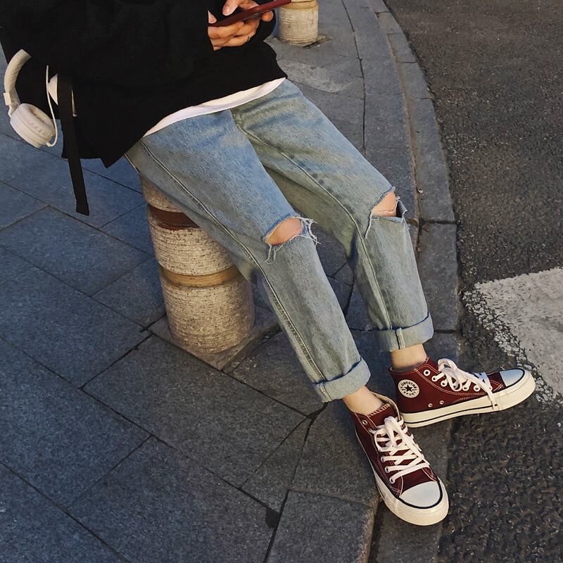 全1色 デニム パンツ ストレート カジュアル ワイド クラッシュ