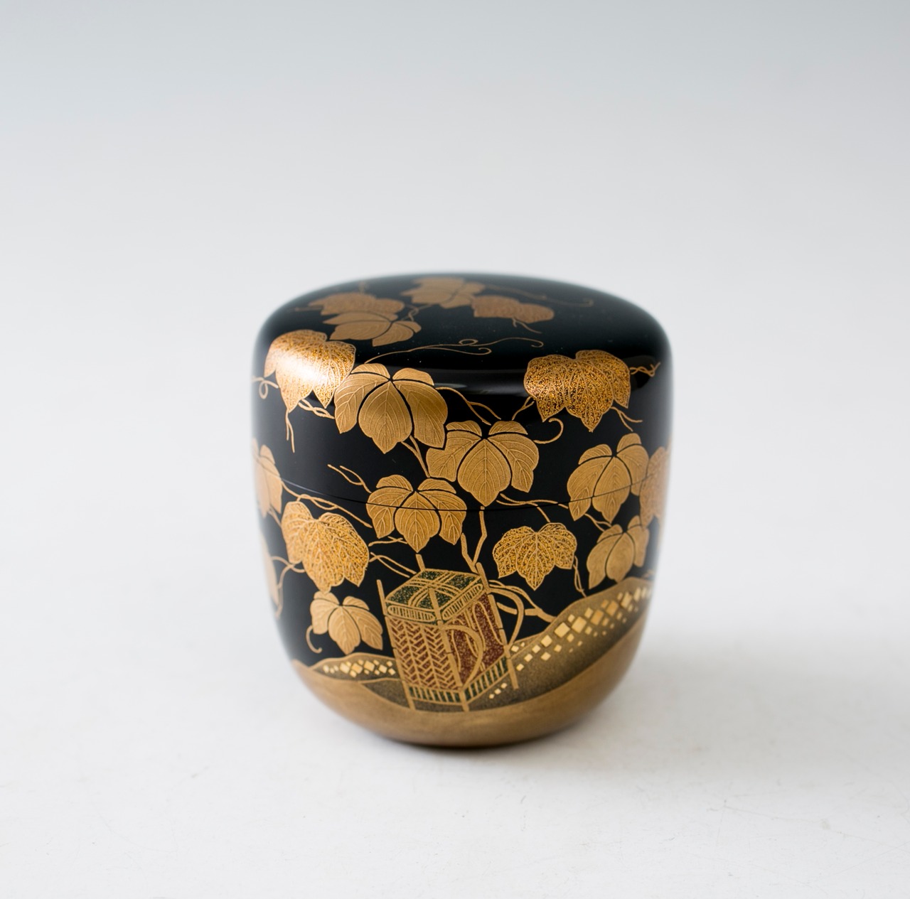 棗 内銀留蔦蒔絵 堀川蒼雲 堀内宗完 花押 書付 利休棗 加賀蒔絵 黒塗 