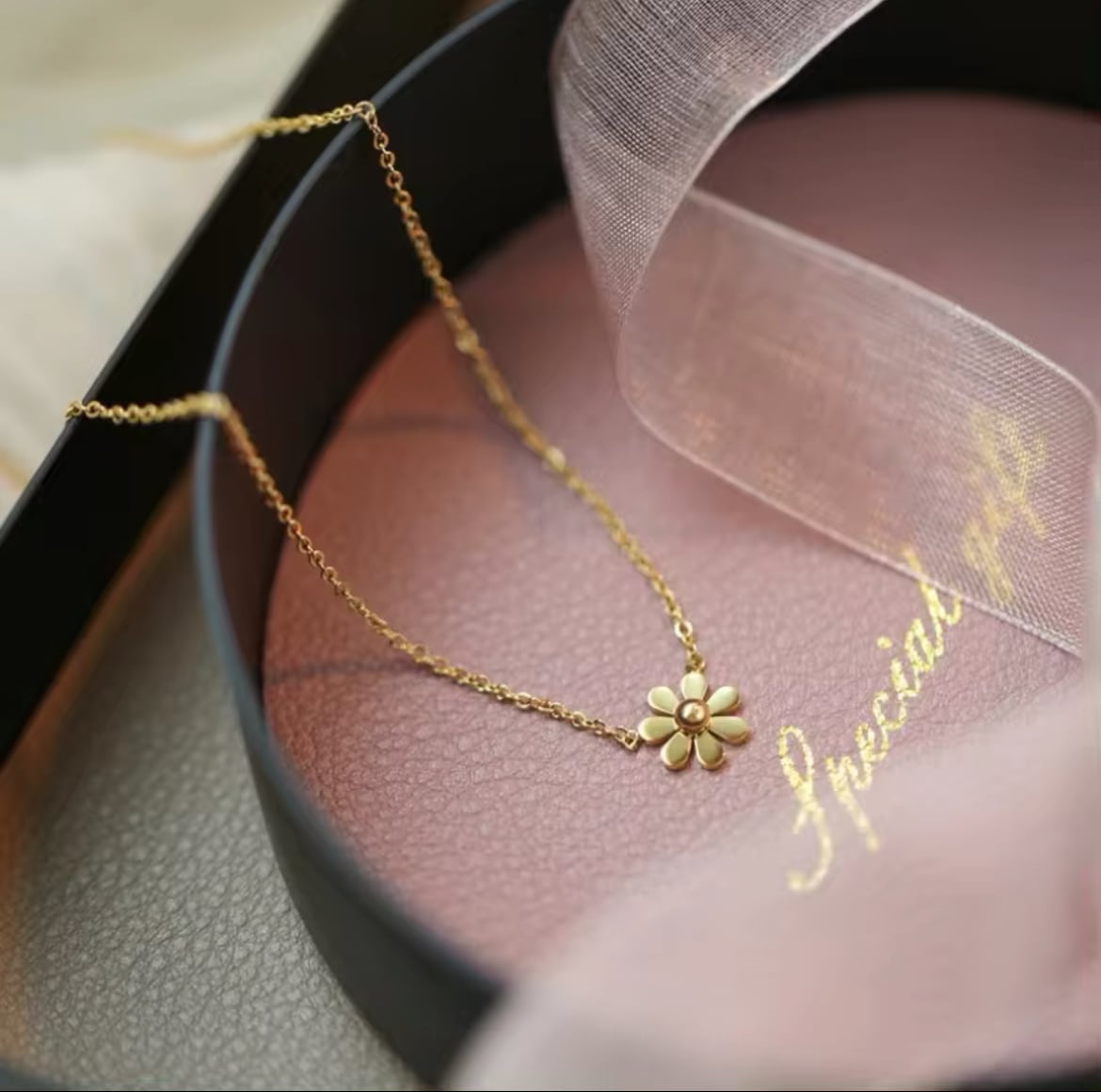 金アレ対応 316L 18k フラワーチャームネックレス(0693)