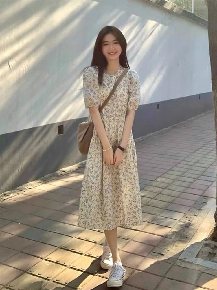 【新作】【送料無料】 新しい夏の女性のティーブレイクキキョウフレンチフローラルドレス女性の春シックなロングスカート 0264726140464