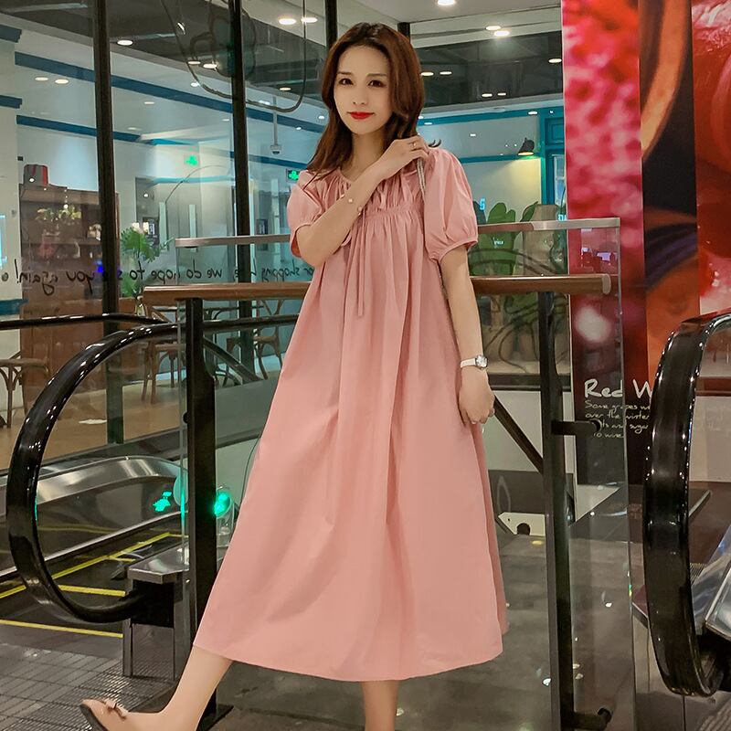 【新作】【送料無料】 マタニティウェア2020夏の新しい綿とリネンのルーズプラスサイズのドレス、トレンディな母親のミドル丈ファッションマタニティドレス-アリババ コットン 大きめサイズ サマー 夏物 expec234423151997