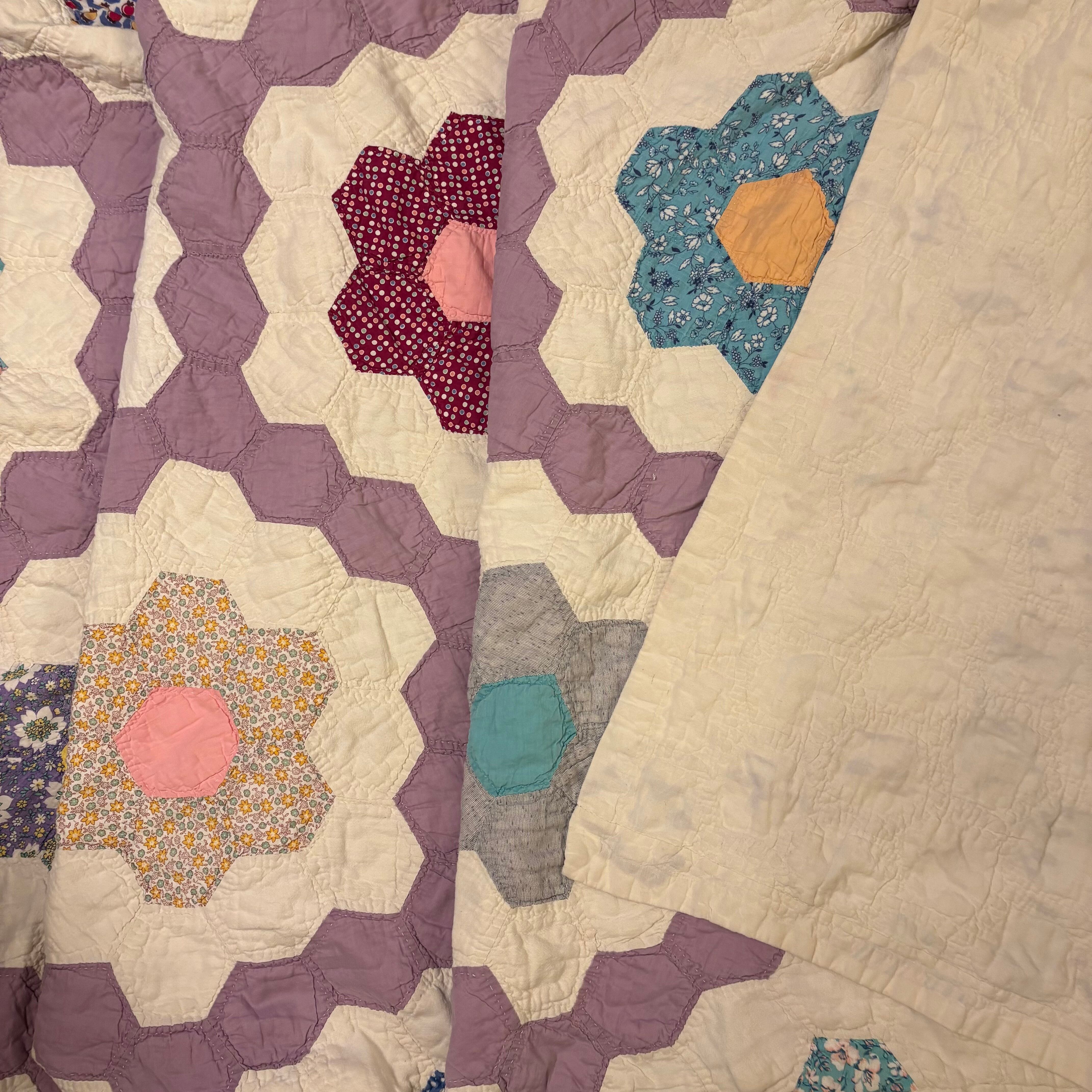 ☆アンティークキルト　フラワーガーデン ☆アンティーク キルト Grandmother's Flower Garden 花園フラワー