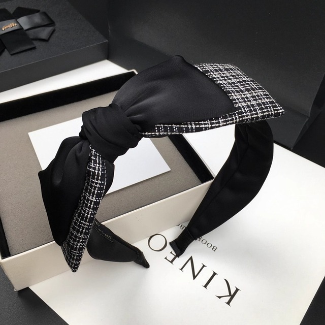 Tweed combi ribbon hairband　B3592