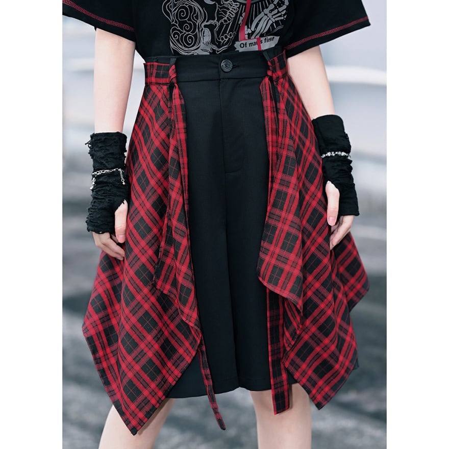 地雷系 スカートパンツ 赤黒チェック 2WAYデザイン | ゴスロリ通販