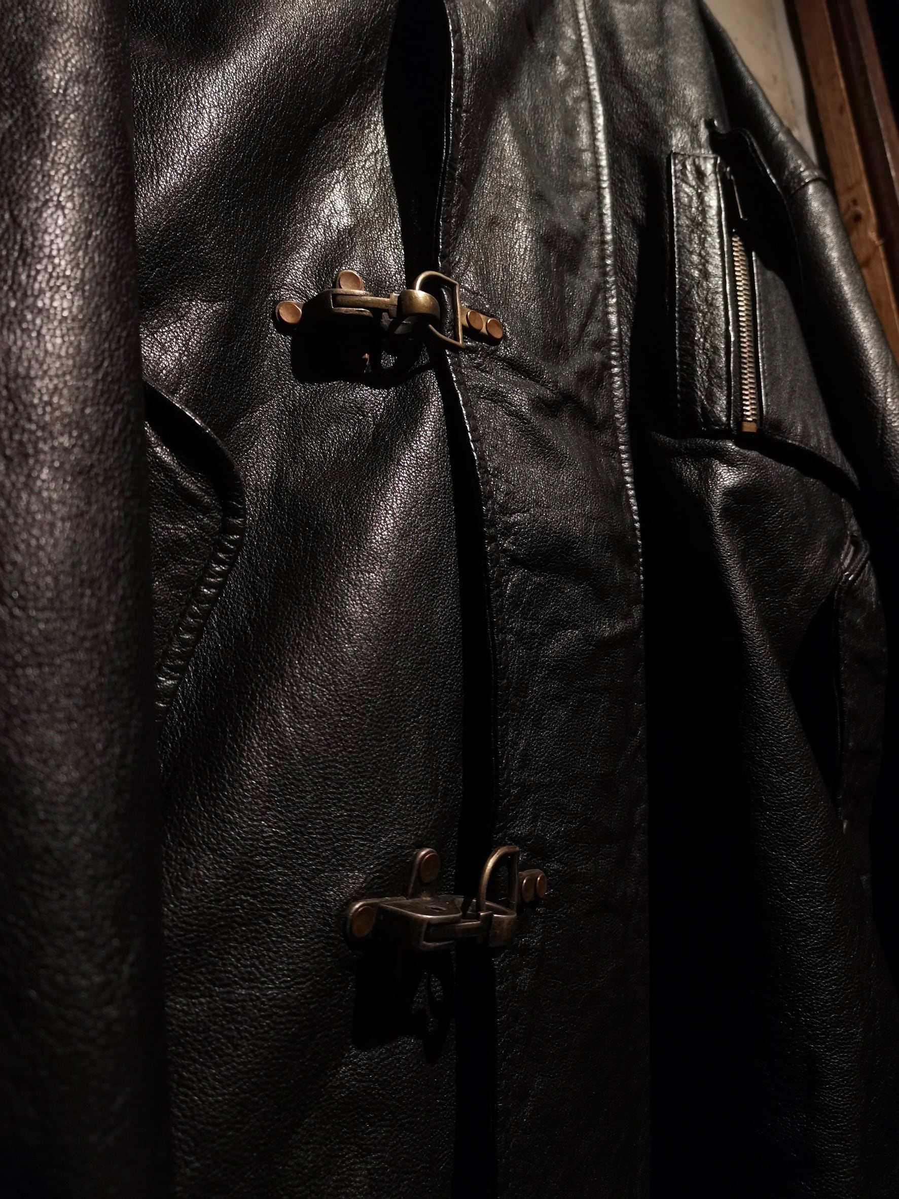 Caka】Hooded Detachable Gimmick Vintage Loose Fireman Leather
