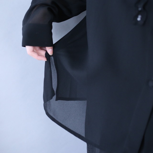 black one-tone sequin decoration design see-through ruffle shirt