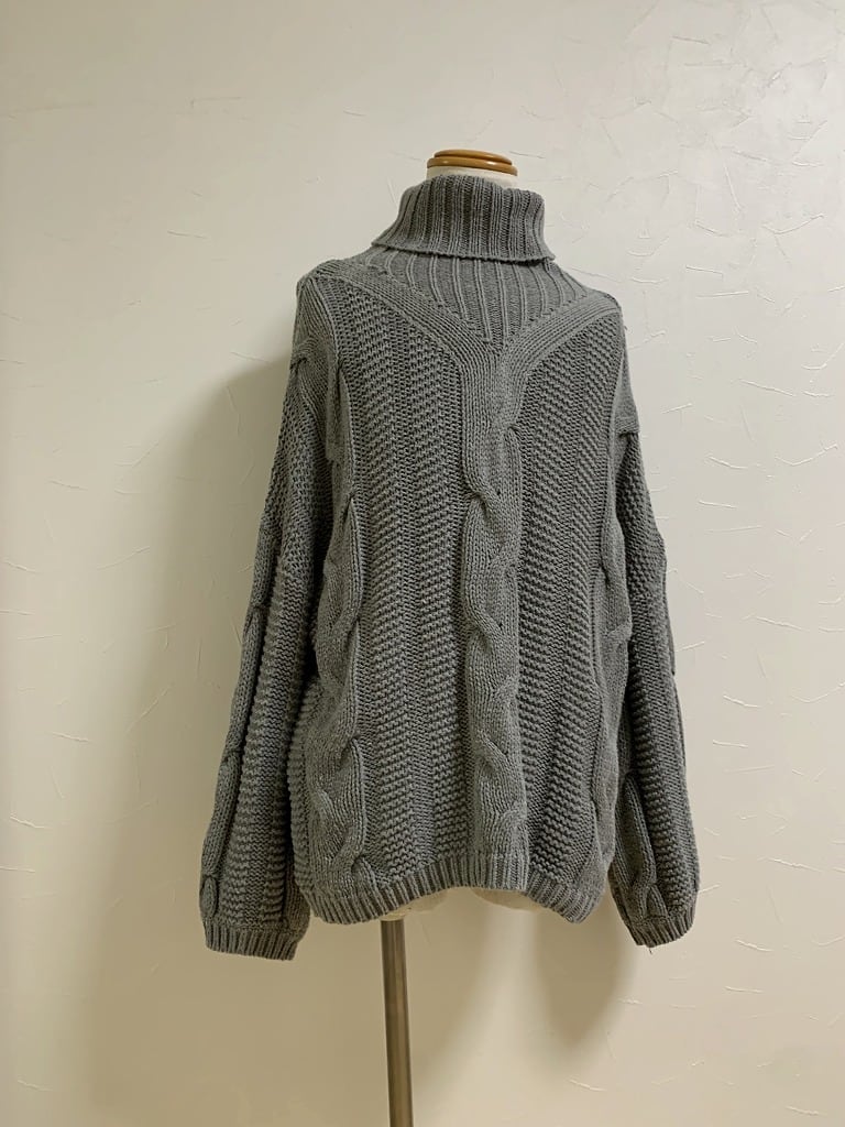 Drop Shoulder Design Cable Turtle Neck Sweater