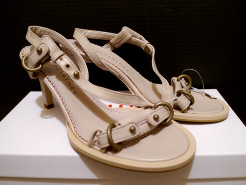 展示品7万★STELLA McCARTNEY ステラマッカートニー ベルトデザイン ストラップ ヒール サンダル 36★ 儚げな淡いサンドベージュがお洒落♪