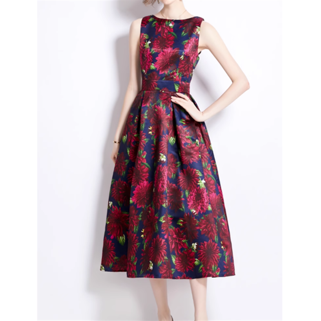 フラワージャガードドレス　2color　D1076