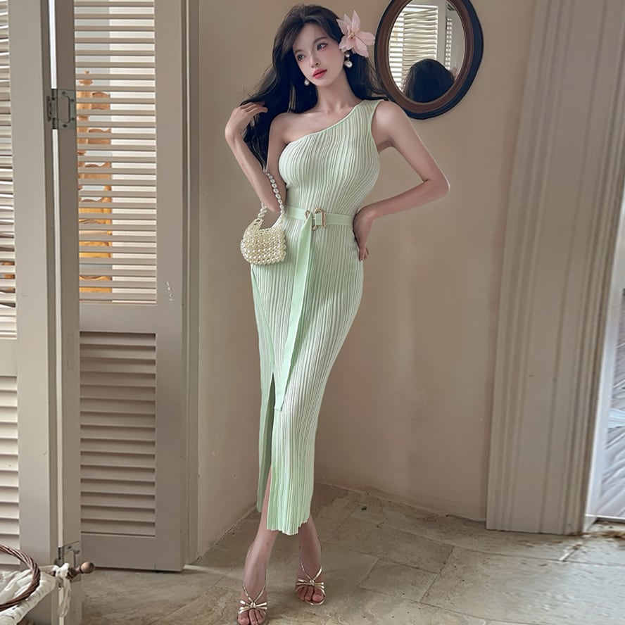 【dress】ワンショルダーニットワンピース M33153