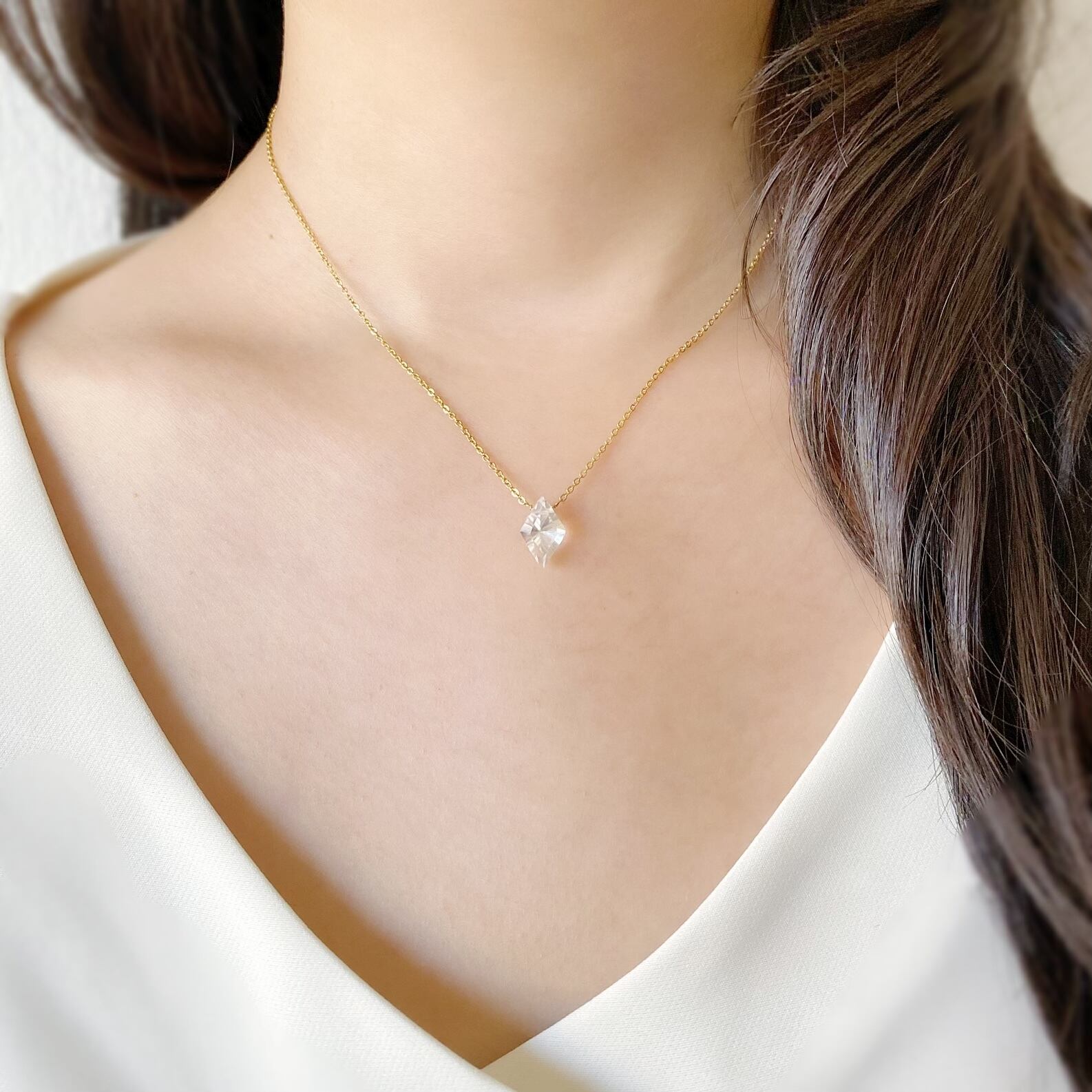 白水晶のダイヤコンケーブカットネックレス -Lucrezia- | Jo's stone