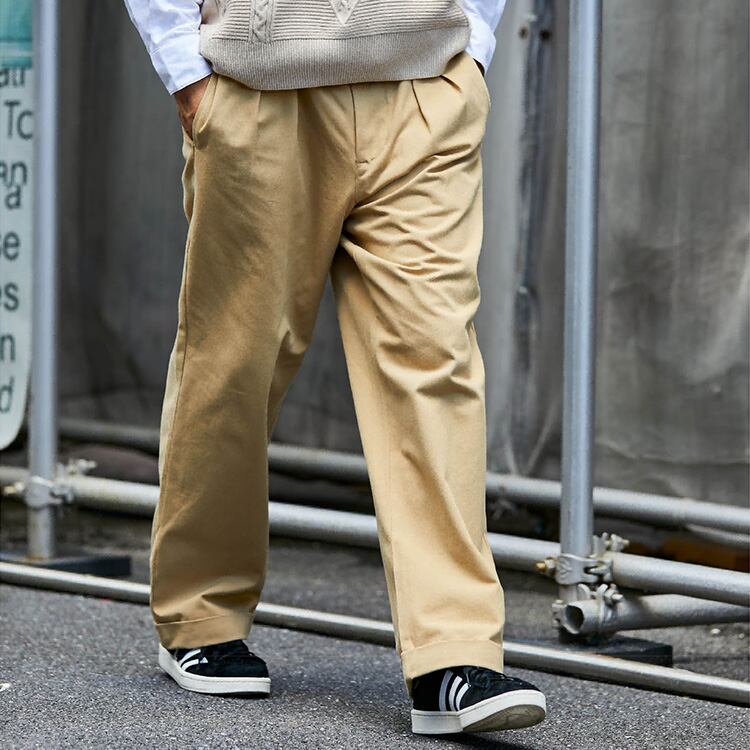 ★WIDE STRAIGHT DOUBLE PLEATED PANTS　　01144