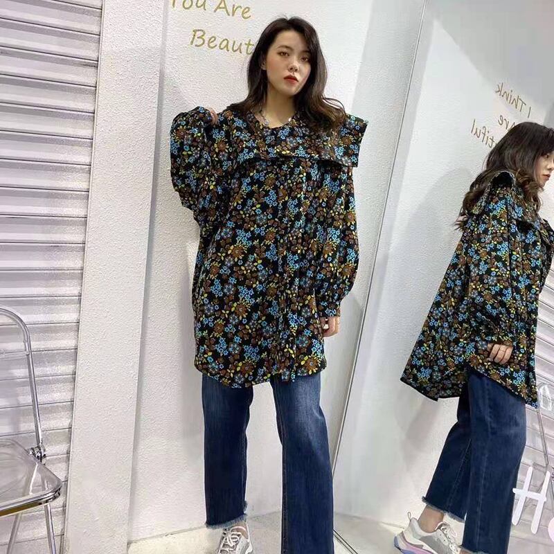 スプリングスタイルフローラルシャツ 大きめサイズ 春物 花柄 ミックスインファッション26331776107