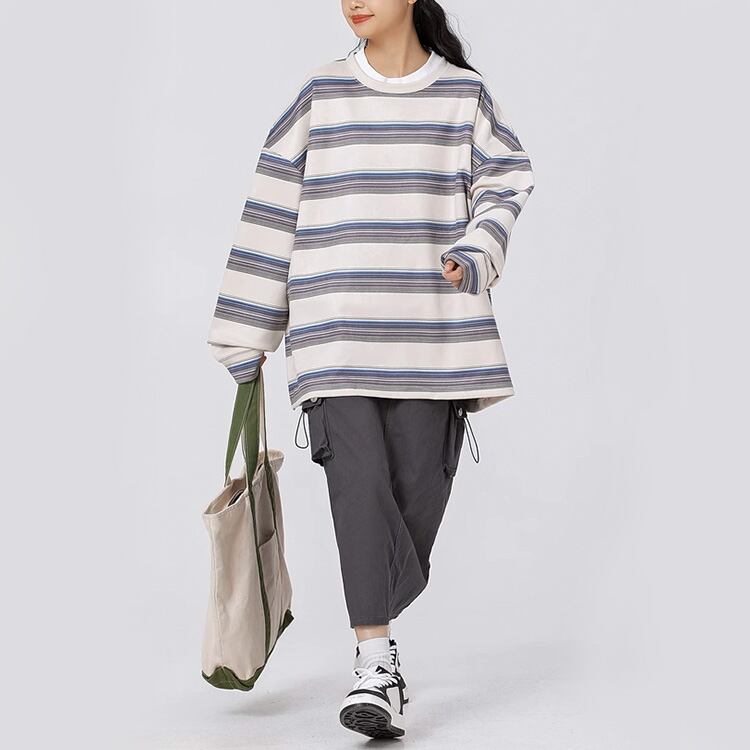 ★COLOR CONTRAST STRIPED ROUND NECK T(unisex)　　　A0791