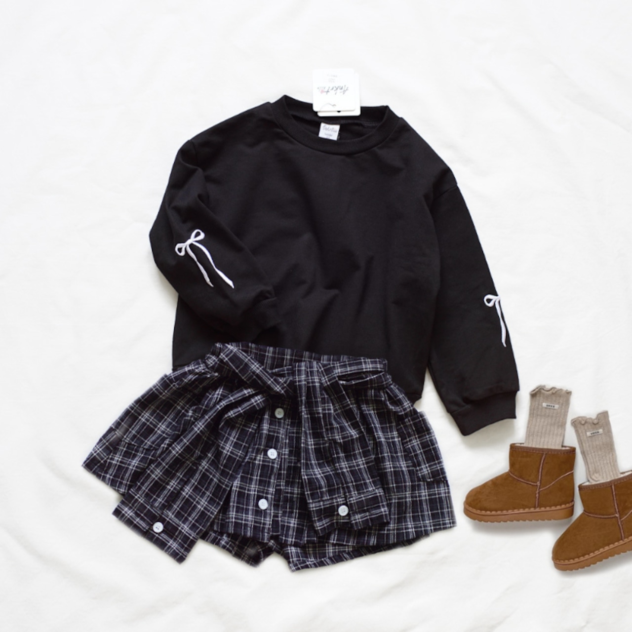 秋韓国風リボン刺しゅうトレーナー