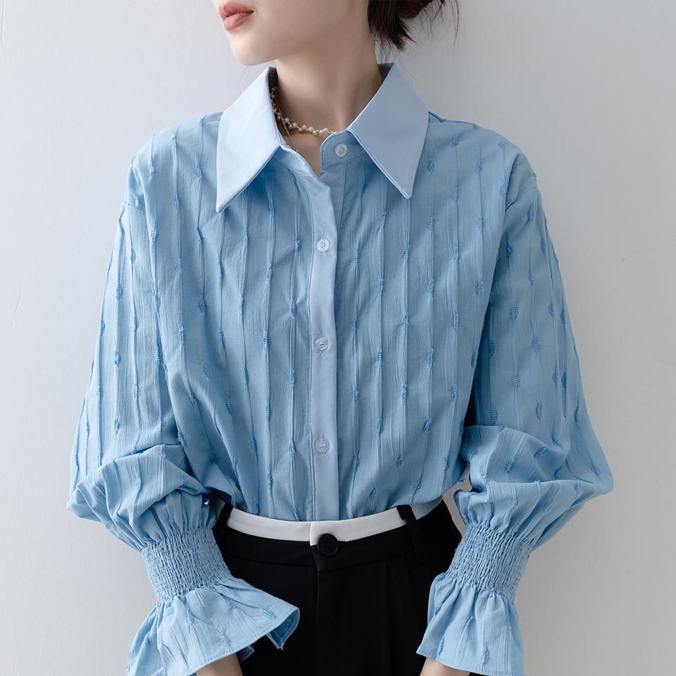 フレア袖 フロントボタン スリーブブラウス 00533