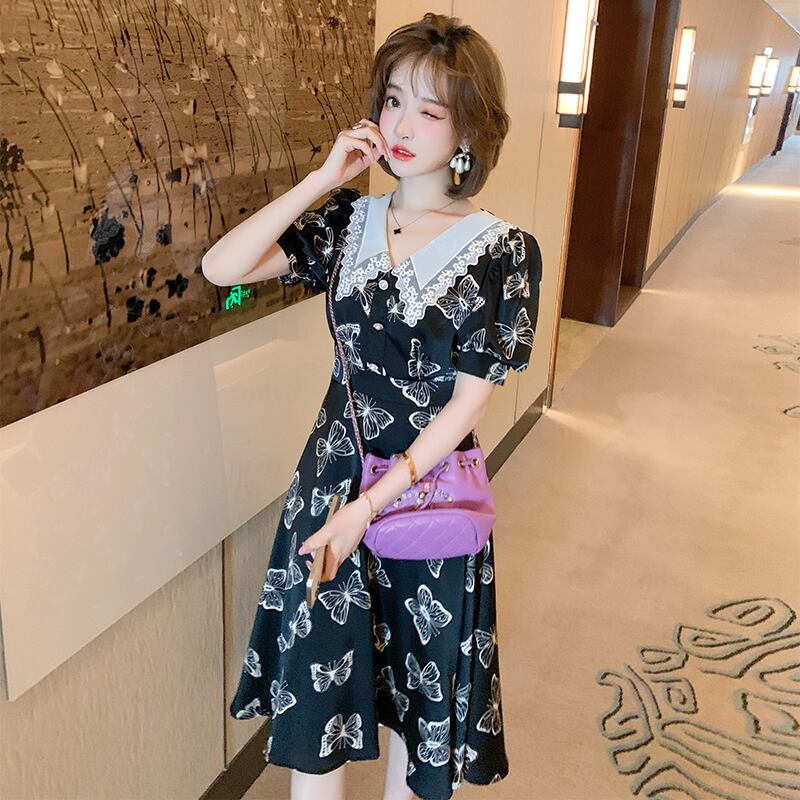 プリントボタンAラインドレス サマー リボン 夏物 MIUCO63933246364