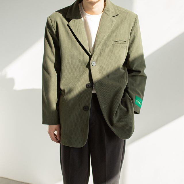 【予約販売】テーラードジャケット 袖タグ 無地 コーデュロイ アウター ジャケット メンズ コーヒー カーキ カジュアル こなれ感 お洒落 韓国トレンド 大きいサイズ 春 秋 冬 M/L/XL/2XL