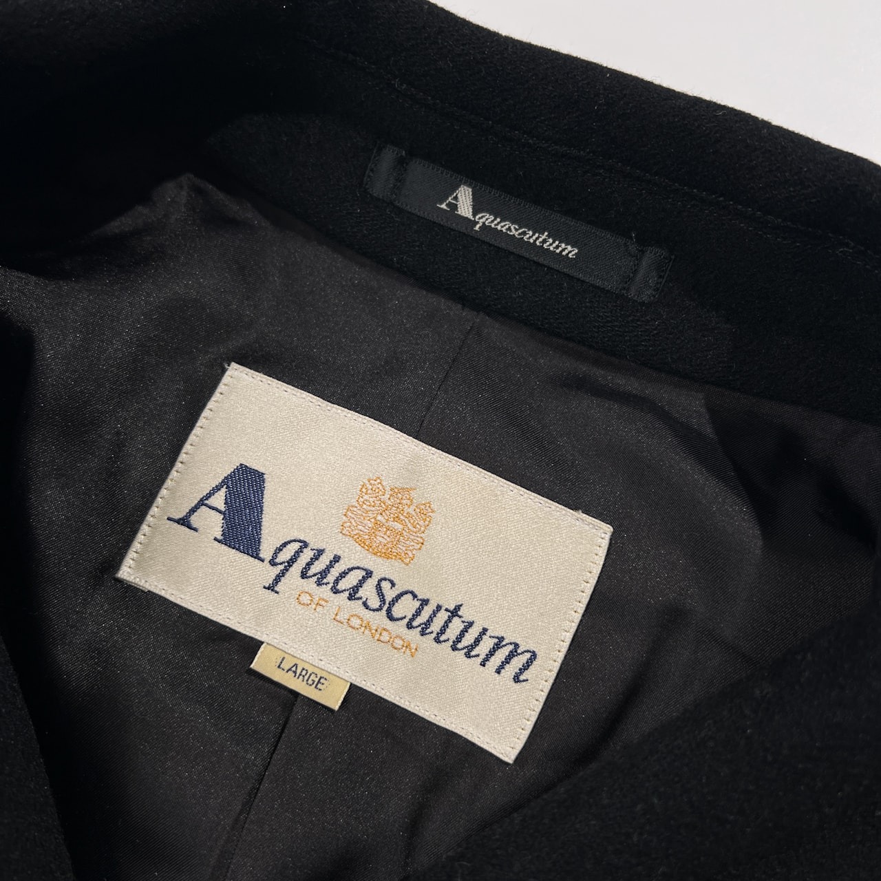 カシミヤ100% 90s Aquascutum アクアスキュータム 比翼 ステンカラーコート サイズ L /ブラック/レナウン/ビンテージ