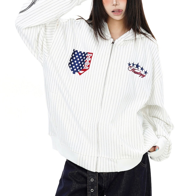 ピンストライプエンブレムジップフーディ 2col R02737