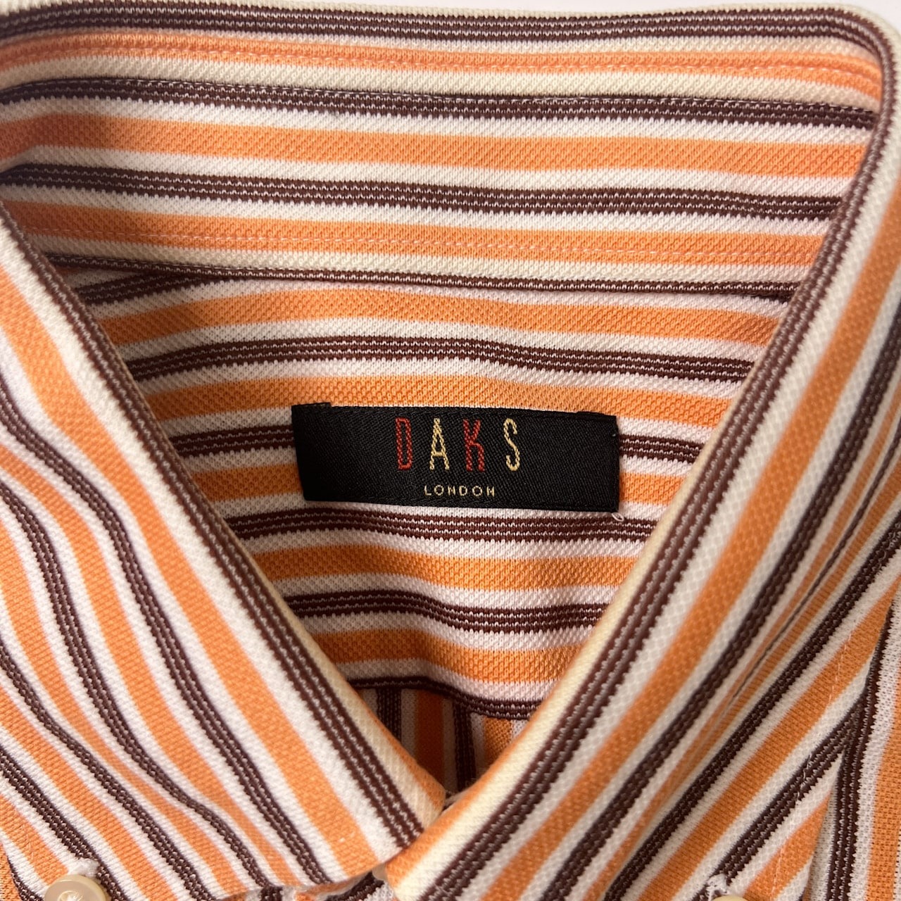 DAKS ダックス ストライプ BD 長袖シャツ M/オレンジ/鹿の子