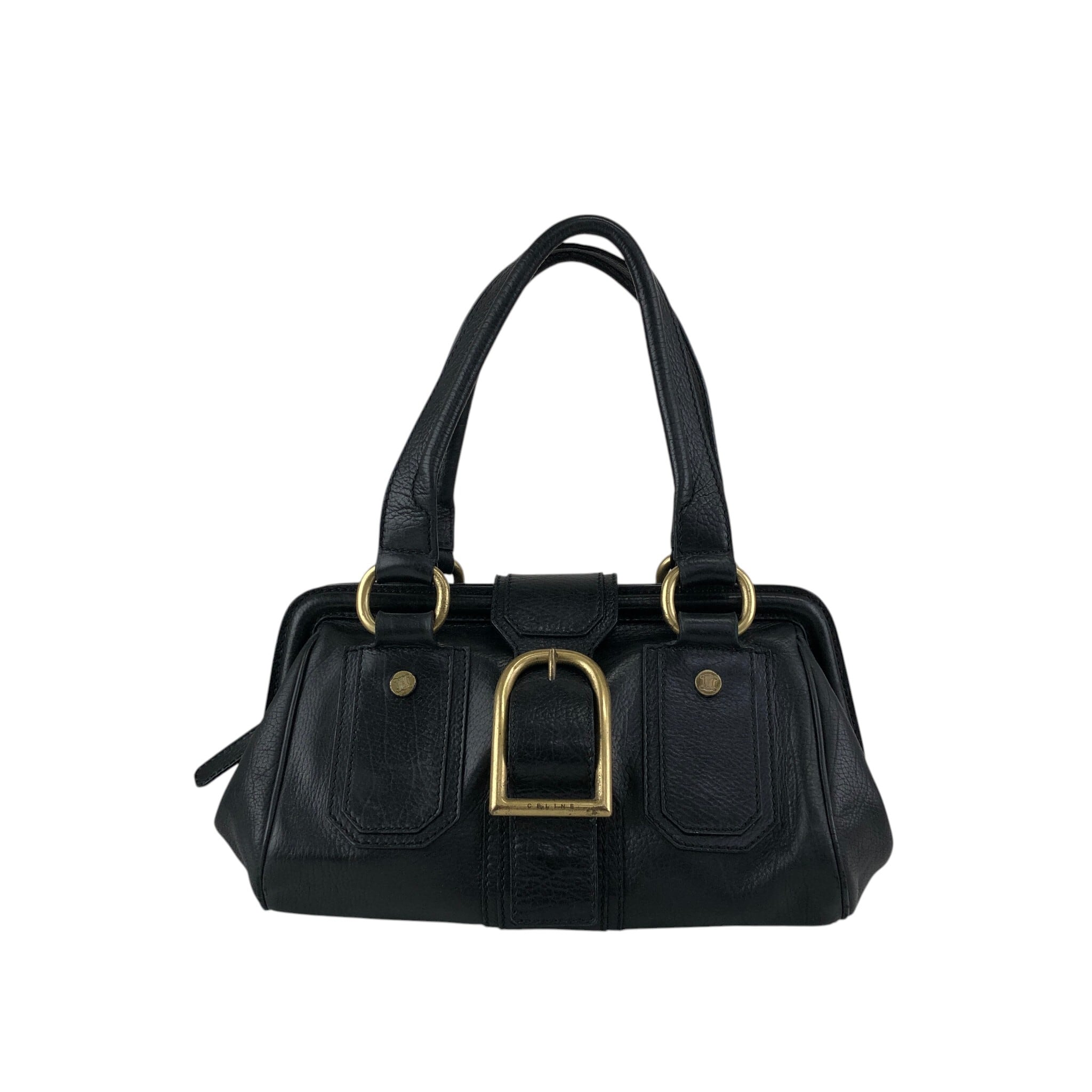 CELINE セリーヌ ハンドバッグ ブラック フロントバックル レザー ミニ