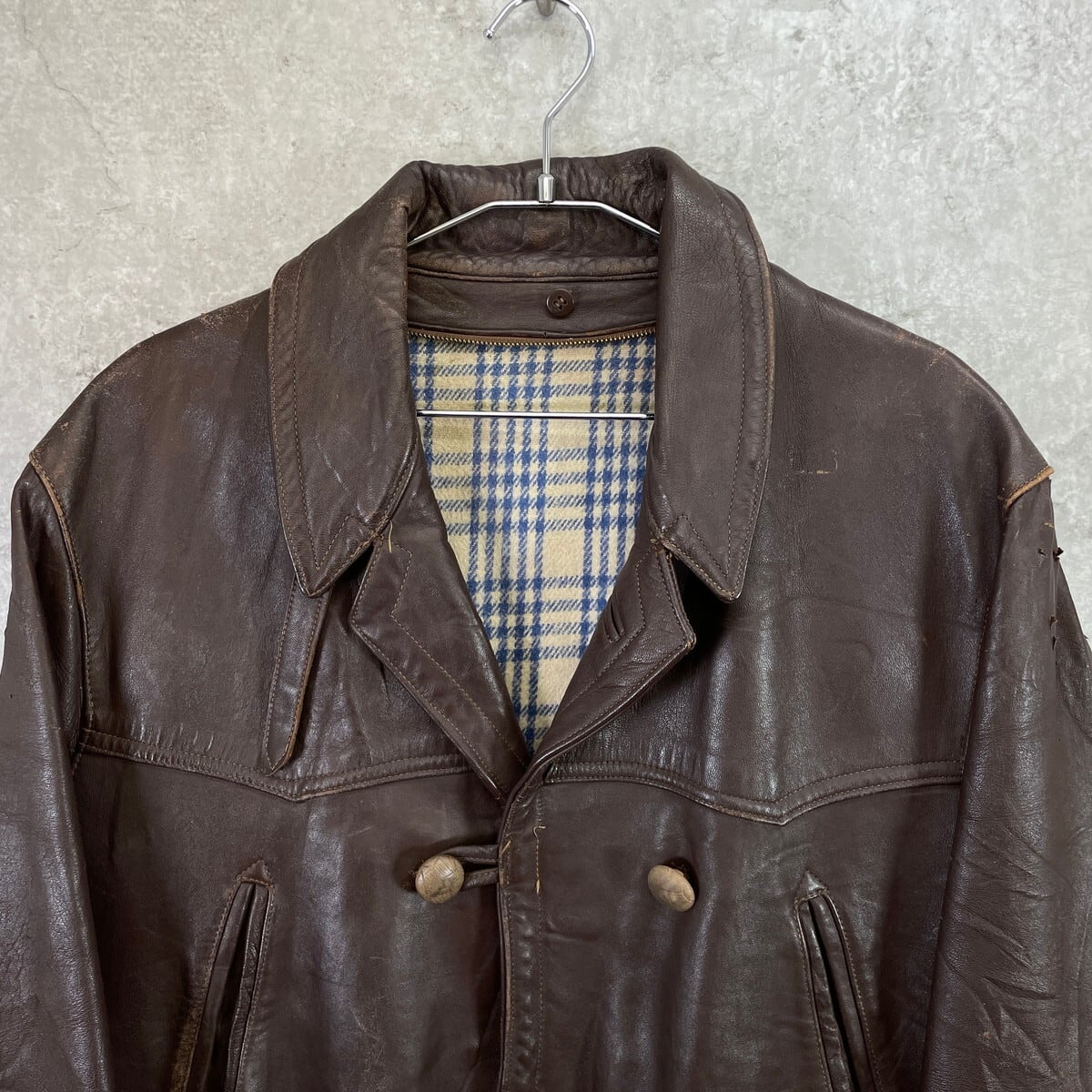 50〜60年代 フランス レザー マッキノーコート メンズXL相当 古着 50s