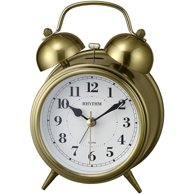 RHYTHM リズム クロック 目覚まし時計 ベル音 連続秒針 ライト付 レトロ ツインベル ゴールド 8RAA06SR63
