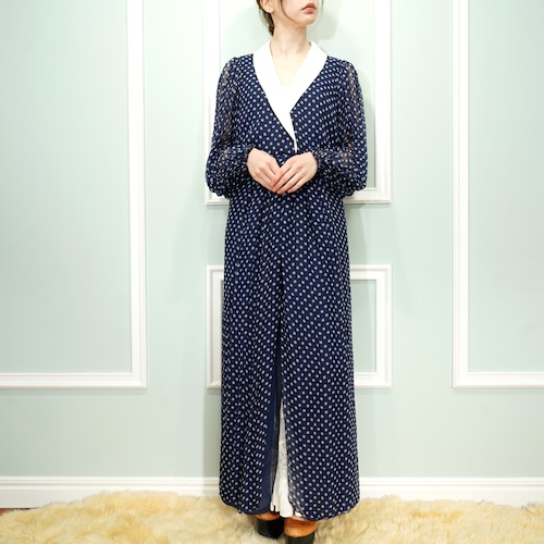 USA VINTAGE POLKA DOT PATTERENED SHEER DESIGN SILK? ONE PIECE/アメリカ古着ポルカドット柄シアーデザインシルク?ワンピース