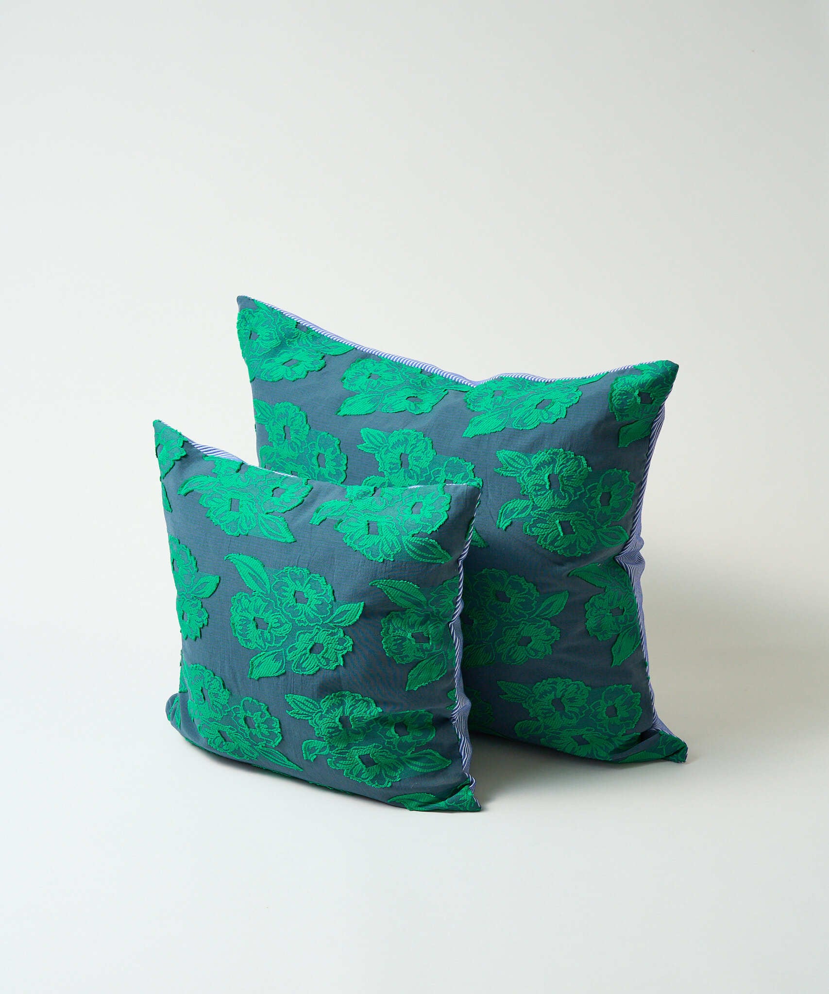 Cushion cover / green flower × blue stripe / M | Jacquard Works