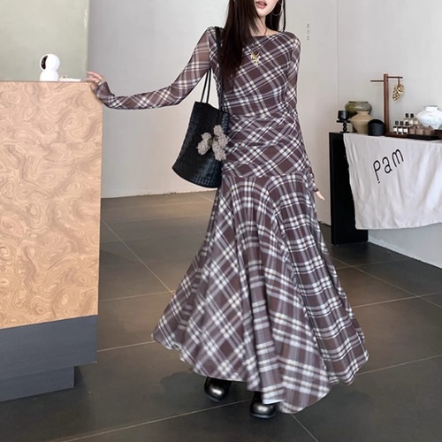 チェック柄シフォンマキシワンピ ・71806