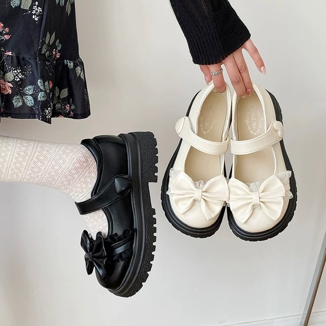 レトロガーリー♡ラウンドトゥストラップリボンシューズ　C0221