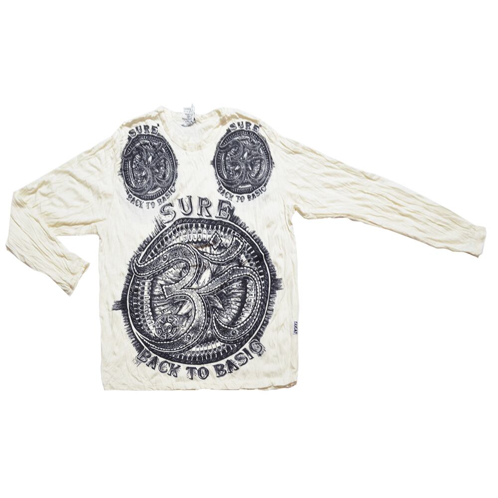 メンズMサイズ SURE 襟袖切りっぱなしオム柄いっぱいプリント