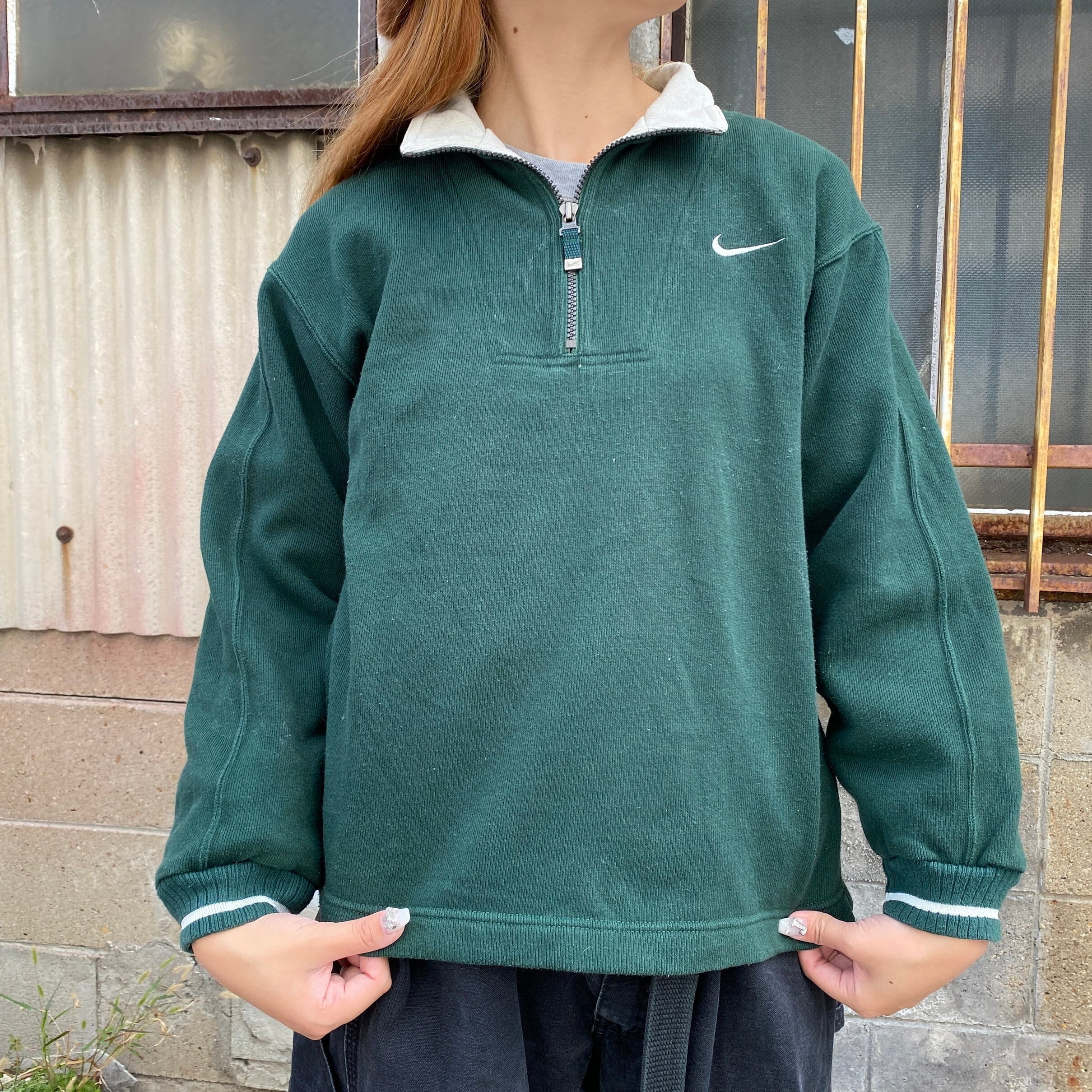90年代〜00年代 NIKE ワンポイントロゴ刺繍 ハイネック ハーフジップ 