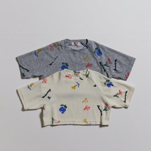«予約»«ジュニアサイズあり»«Boneoune» フラワークロップドトップス 2colors