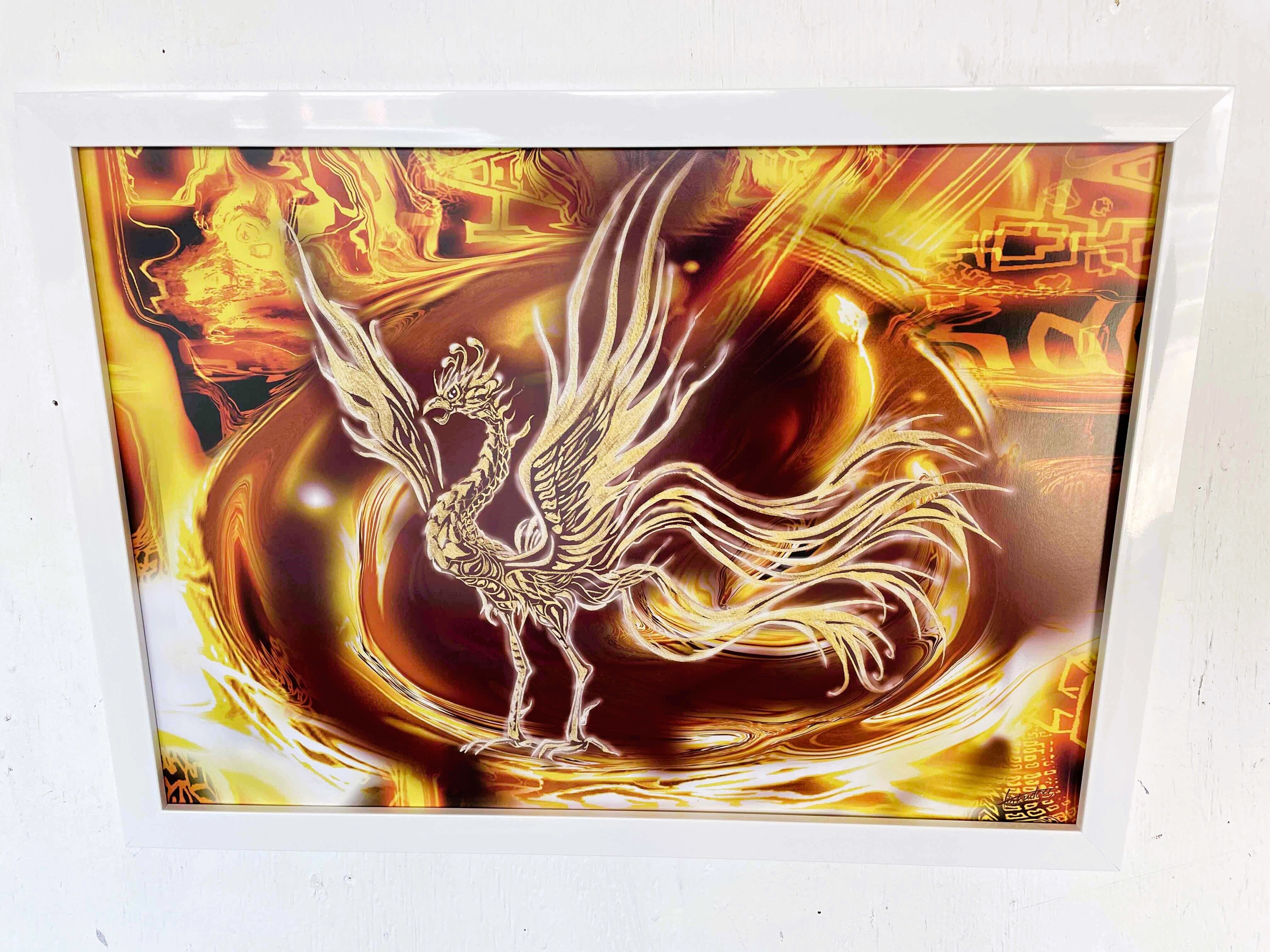 辰巳フェア☆現代水墨画家 絵師白道 「黄金の麒麟」（複製画） 直筆