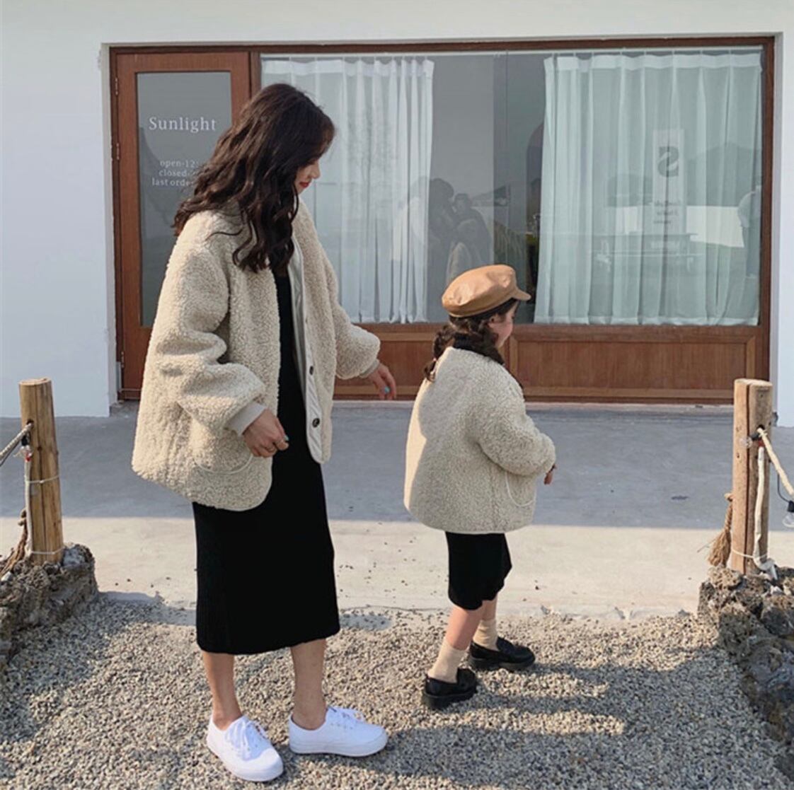 【即納】親子おそろい ふんわり裏起毛 ボアコート》》》》》》》》》》》》親子コーデ ボア コート