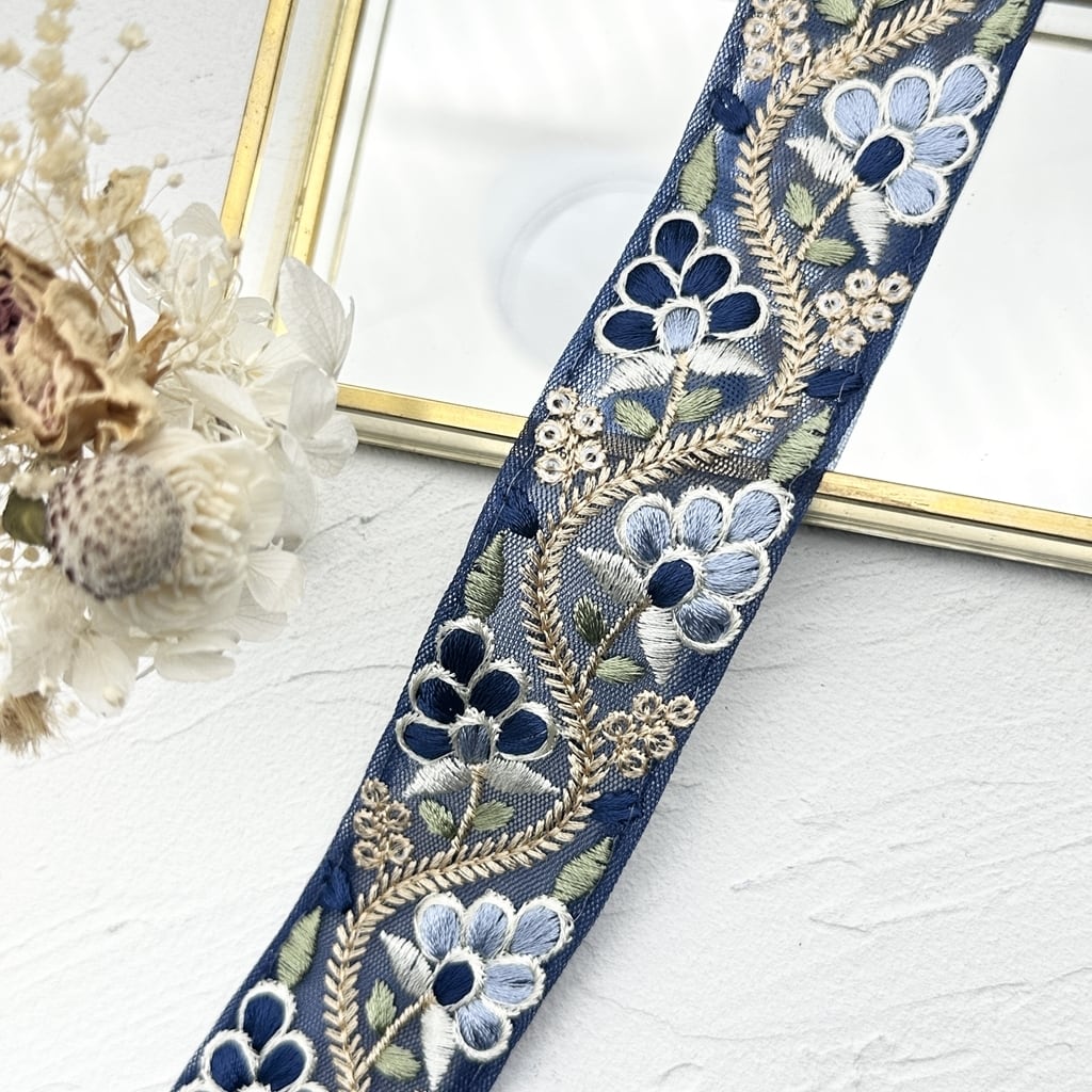 グレープ [ブルー]インド刺繍リボン※2mカット済み有り 2895 | インド