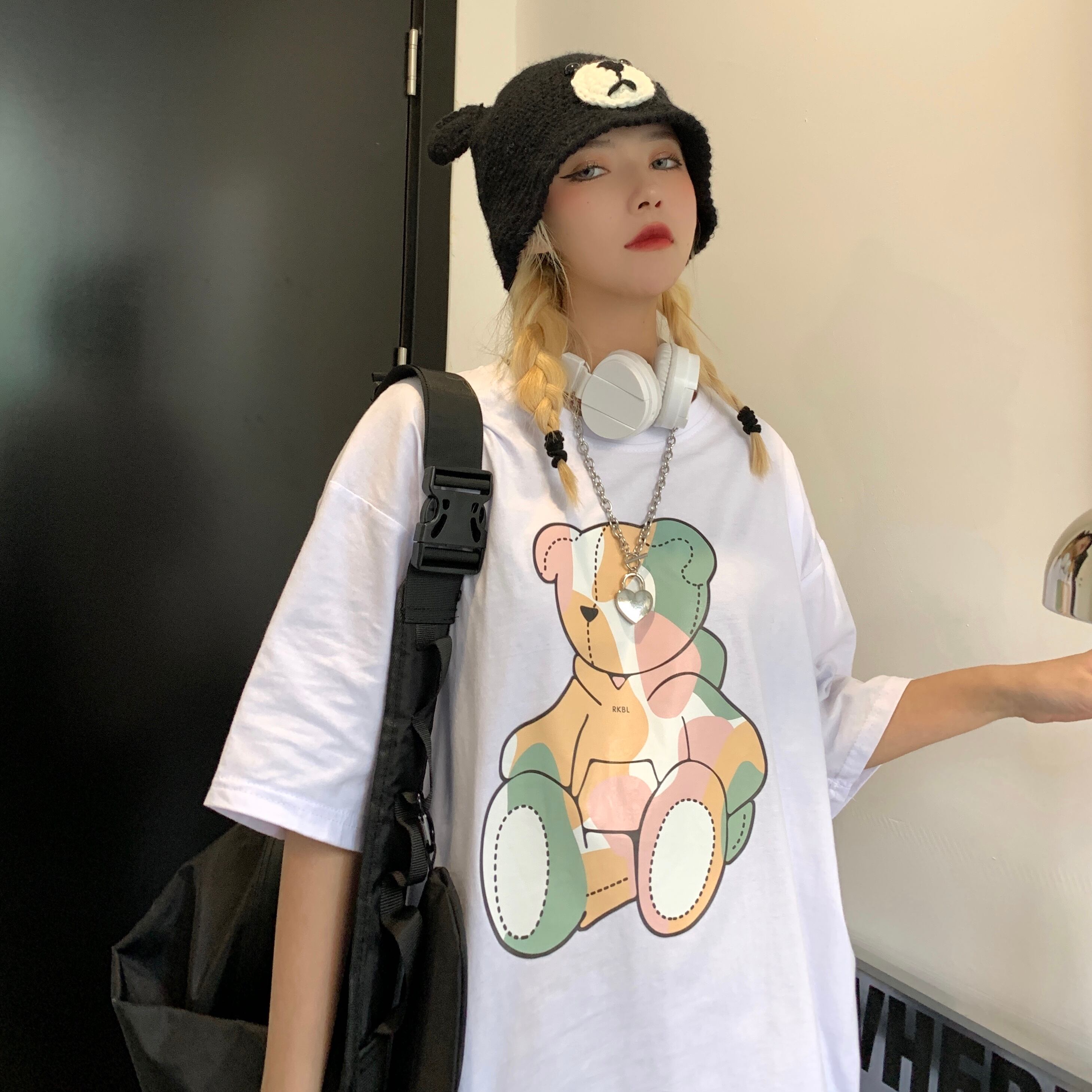 スタイルロングルーズカジュアルトップス Tシャツ 大きめサイズ ケッペル17761098290