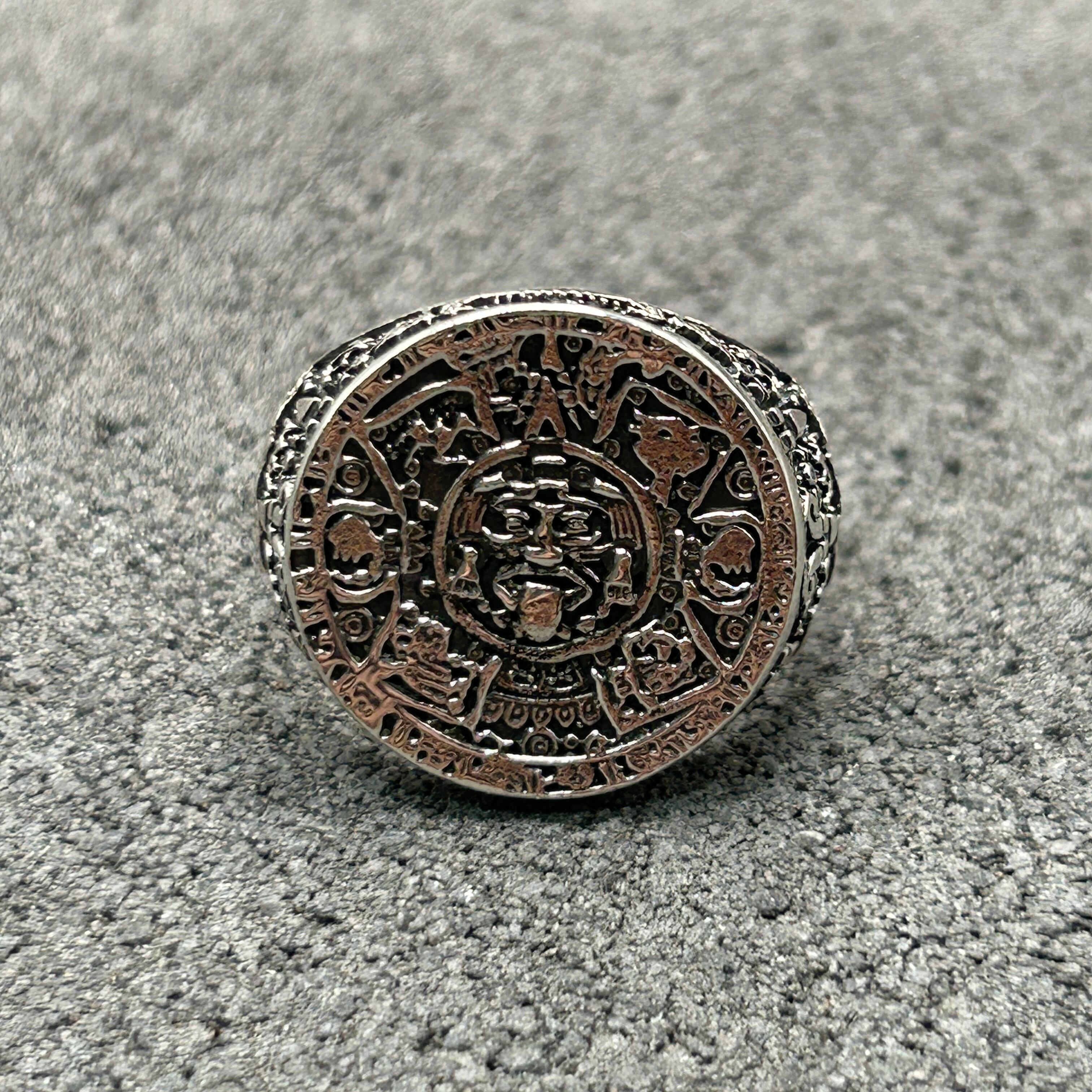 シルバー925 Silver マヤ文明デザインリング/軽研磨仕上げ/20号