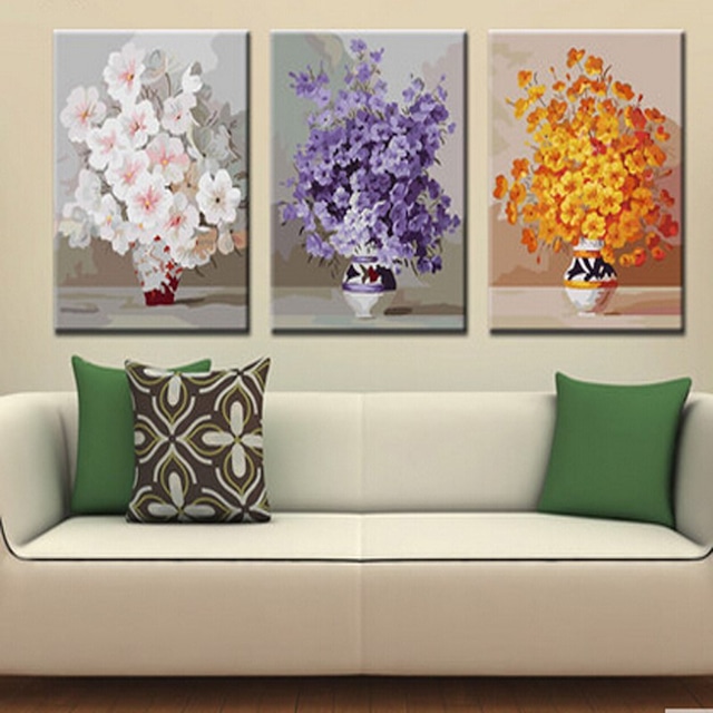 3- 画像の組み合わせの絵数字でヴィンテージ花の写真家の装飾の壁アートキャンバストリプティクh462に油絵