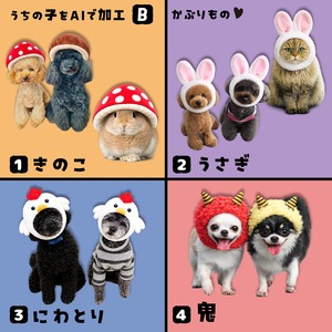 生成AI合成【B】かぶりもの♥ うちの子の画像をAIで合成してグッズを作る！