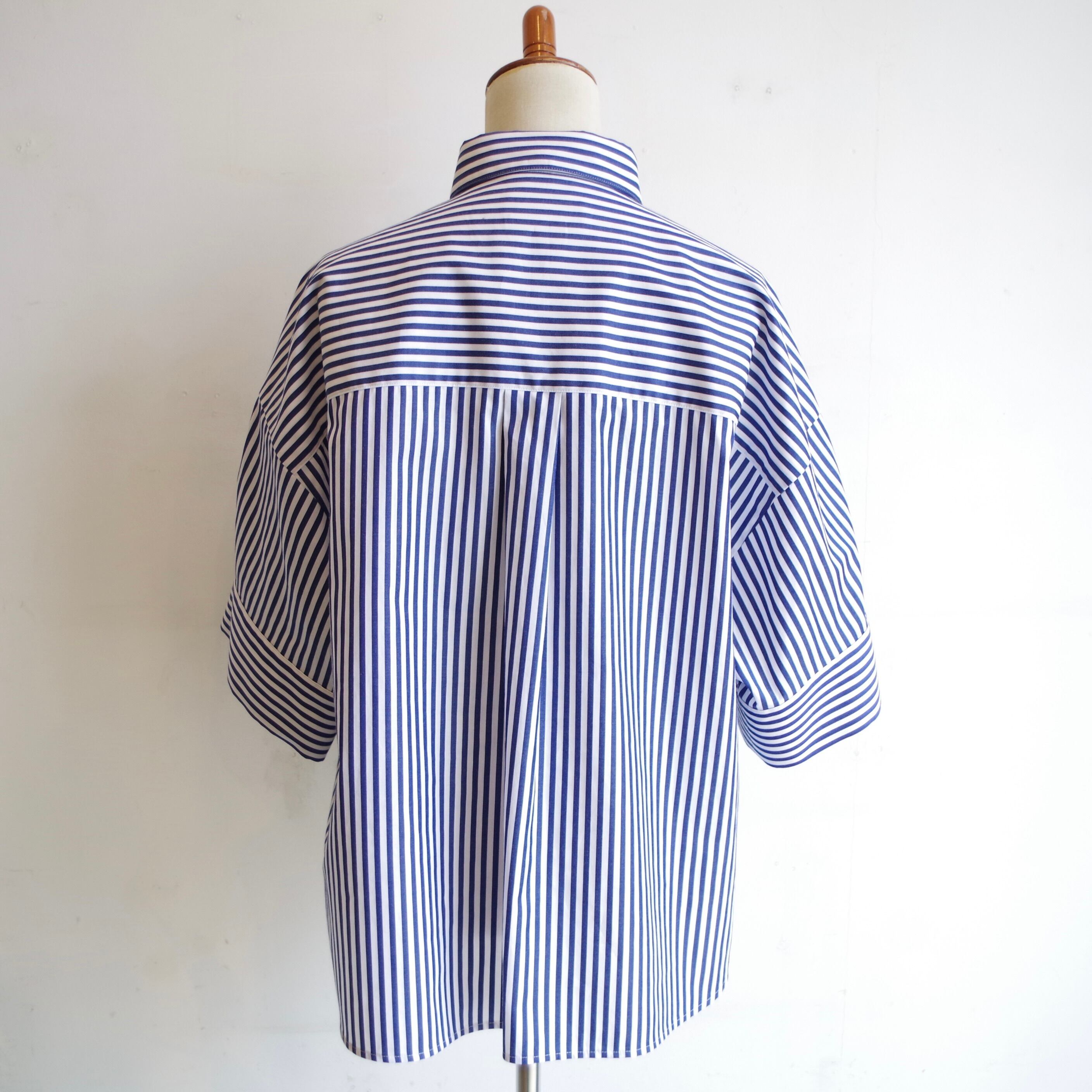 SINME ストライプシャツ ホワイト × ネイビー | 1F Store