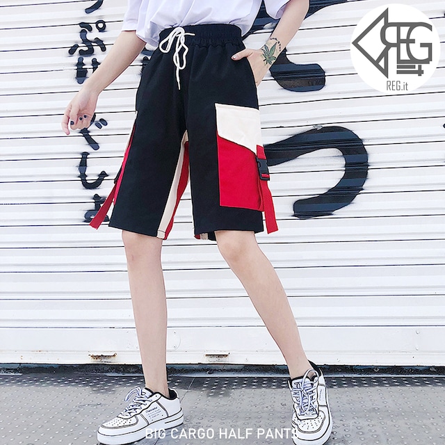 【REGIT】BIG CARGO HALF PANTS S/S 韓国ファッション ユニセックス ストリート系 短パン ハーフ パンツ 夏 カゴ オーバーサイズ ボトム 10代 20代 プチプラ 着回し 着映え ネット通販 BHC002