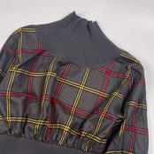 80s Miss Chloé ミスクロエ ニット チェック 切替リブ デザイン 長袖 ウール ニット セーター 42/グレー系 レディース ビンテージ