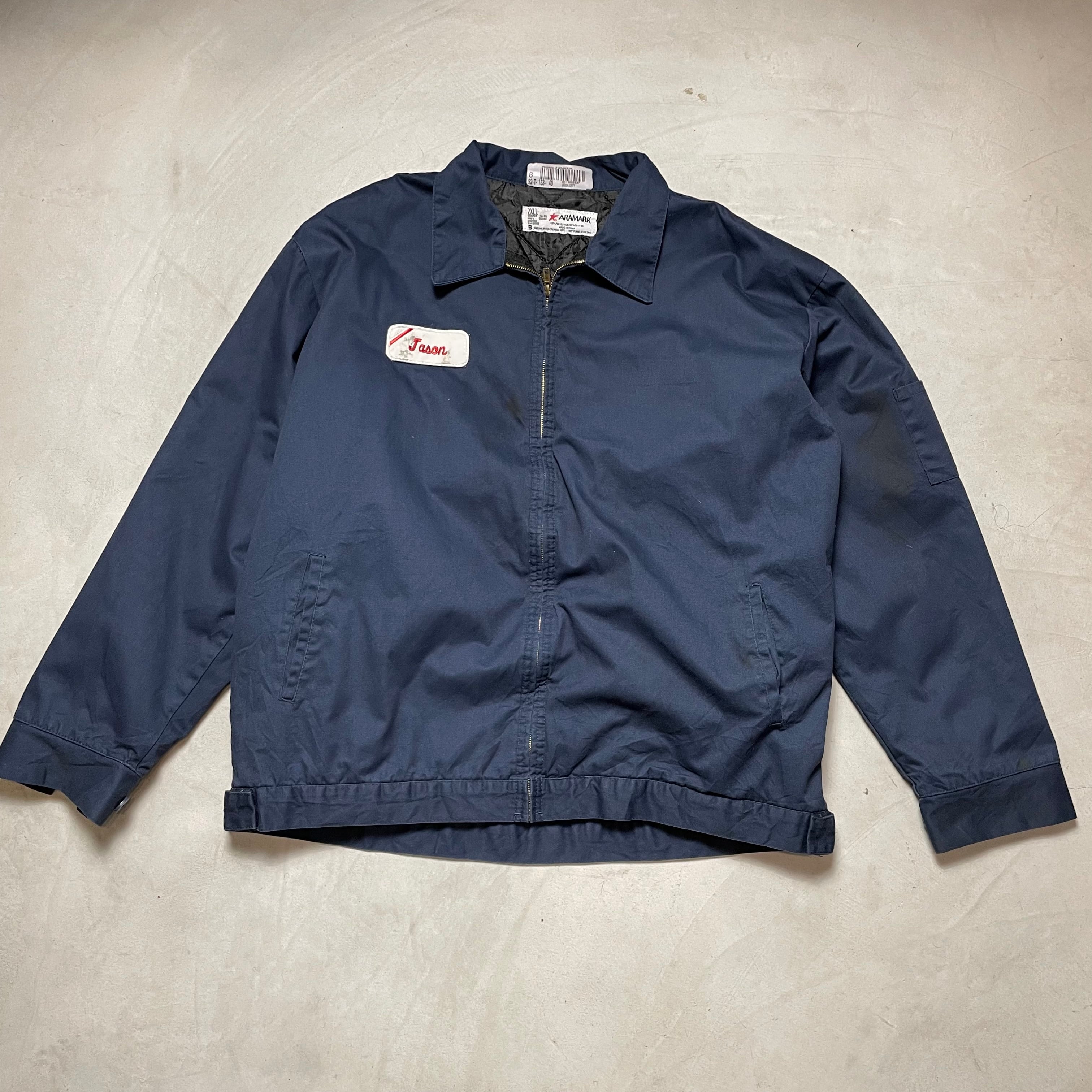 ARAMARK 企業ロゴ刺繍 ワークジャケット メンズ2XL 古着 ネイビー 紺色 【ワークジャケット】