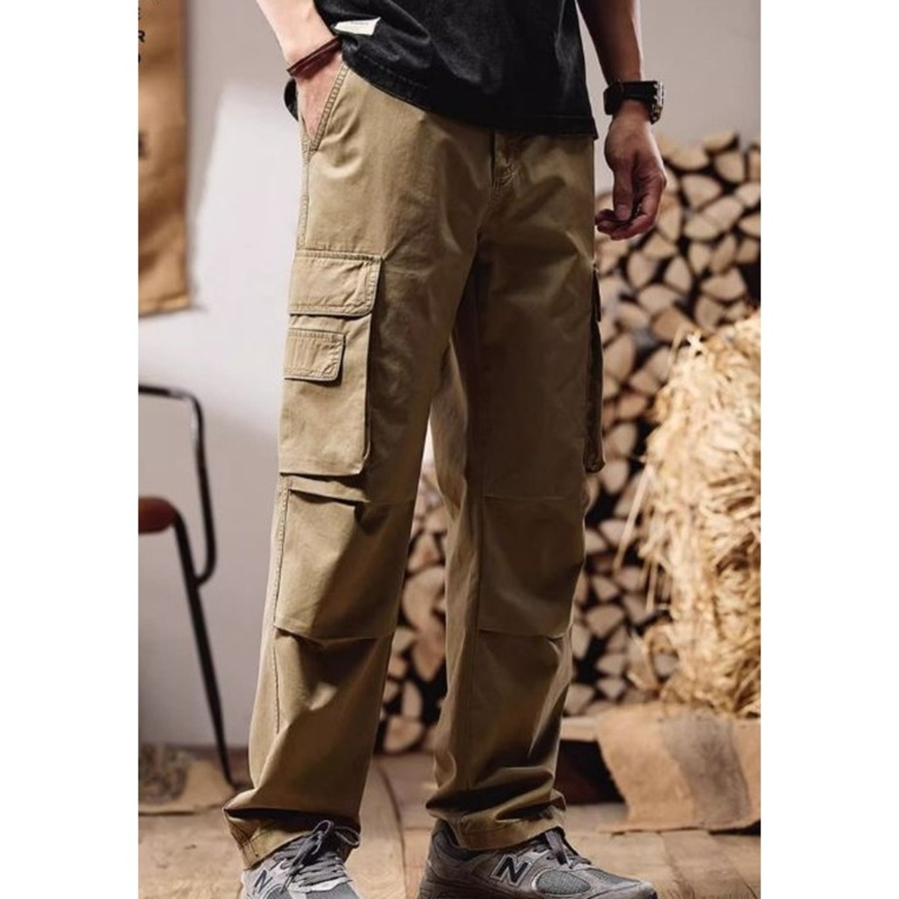 Men's Straight Silhouette Double Knee Cotton Twill Cargo Pants ◇3color H0779