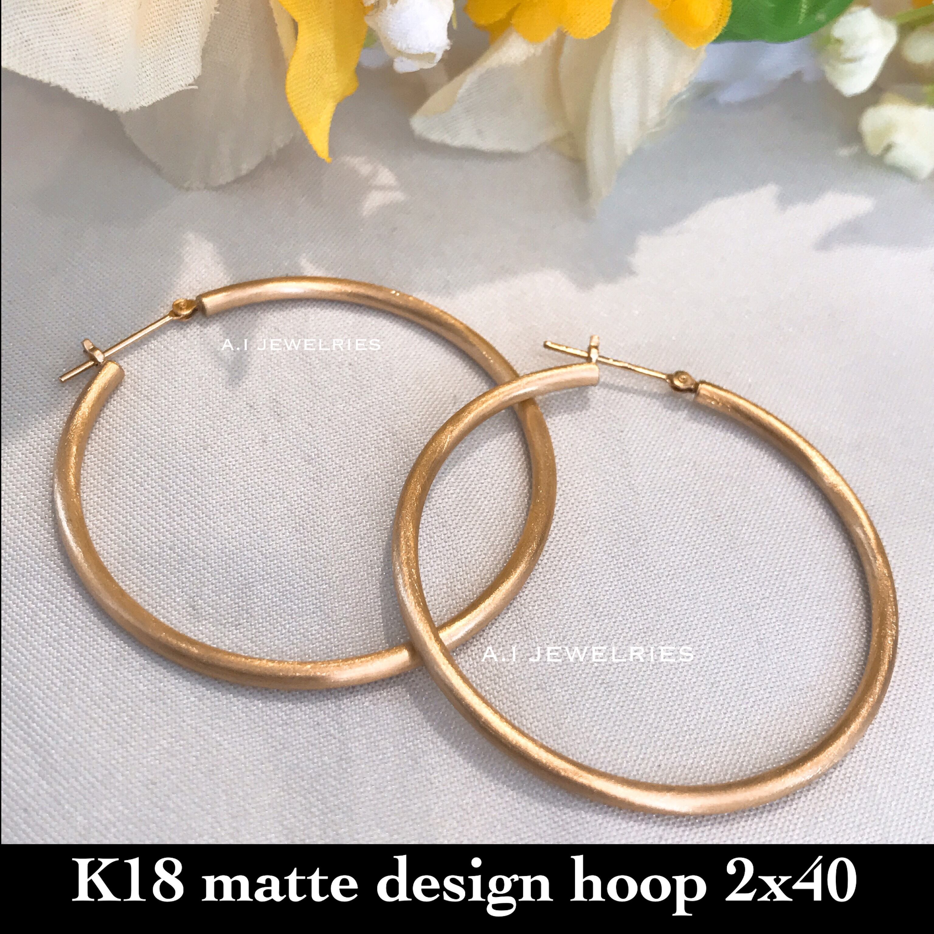 K18 フープ ピアス 艶消し マット 2x40 Matte Design デザイン 加工 一味違う フープピアス Hoop Pierce Earring 2x40 A I Jewelries エイアイジュエリーズ